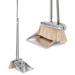 Broom and Dustpan Set~Stainless Steel Broom and Dustpan Set with Long Handle, Heavy Duty Dustpan Broom Set Standing Dust Pan Kitchen & Home