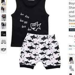 3 T Toddler Baby Boys Clothes Shark Vest Top and Stripe Shorts Summer Outfit Beach Set for Boy