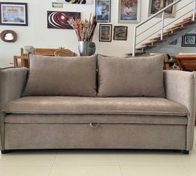 Beige Fabric Sleeper Sofa with Storage