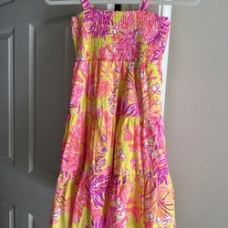 Lilly Pulitzer Girls Large Calla Yellow Violet Pink Sea Floral Sundress