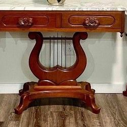 2 PC Set Italian Marble Top, Genuine Mahogany Lyre/harp Tables