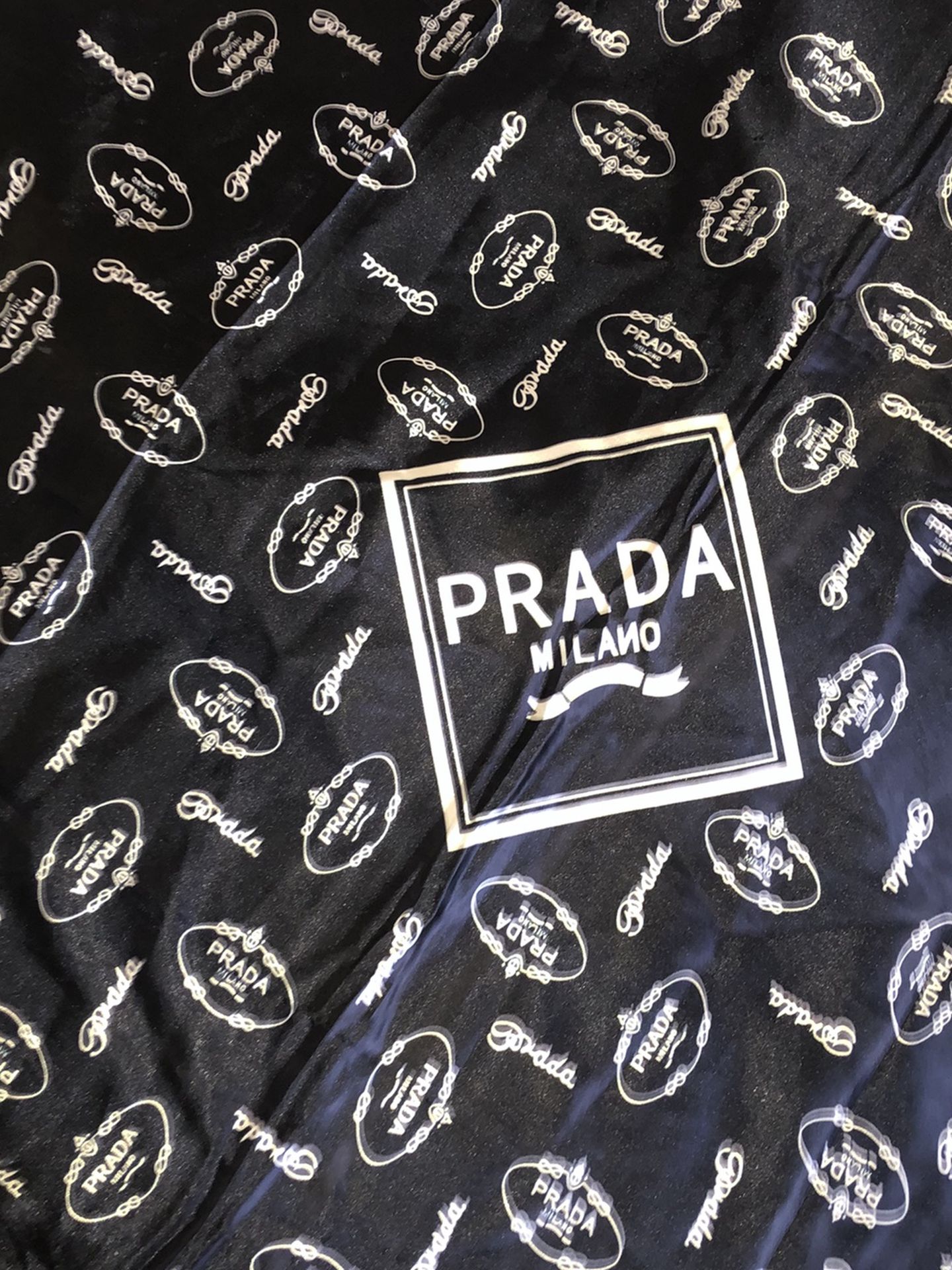 Vintage 1995 Prada Milano Logo Scarf : Navy Blue & White Throw Offers