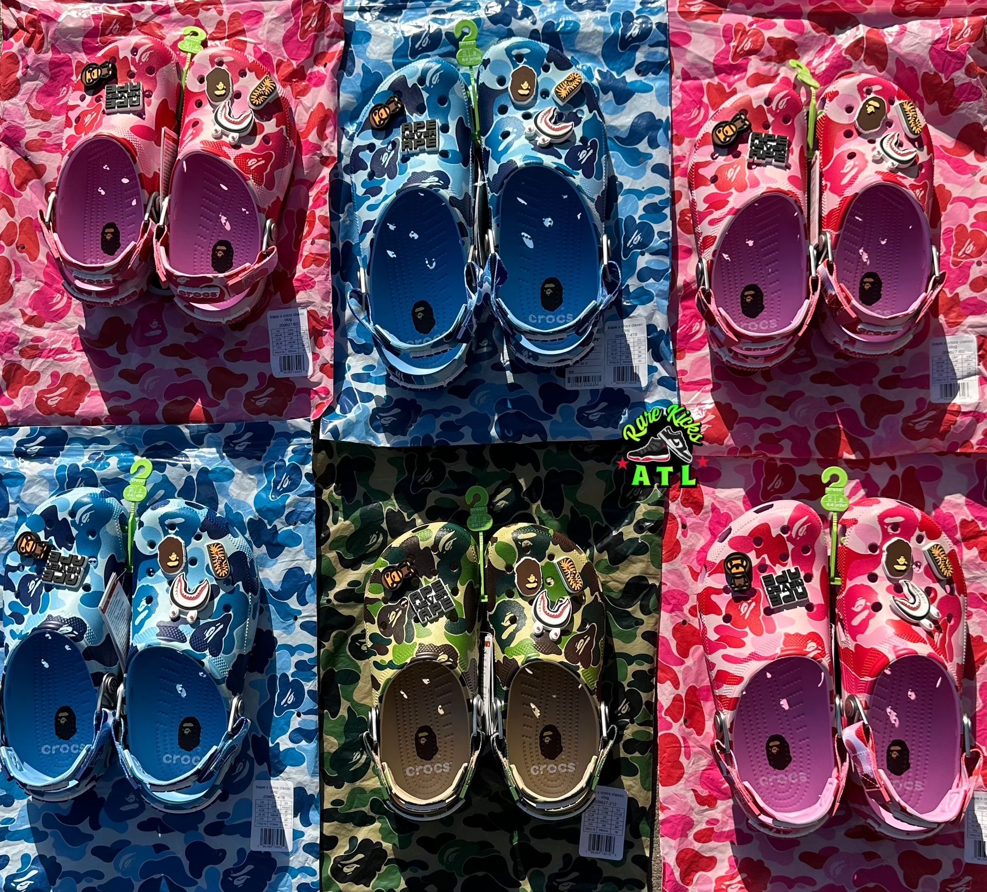 Bape Crocs Blue, Pink, Green