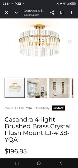 4-light Brushed Brass Crystal Flush Mount