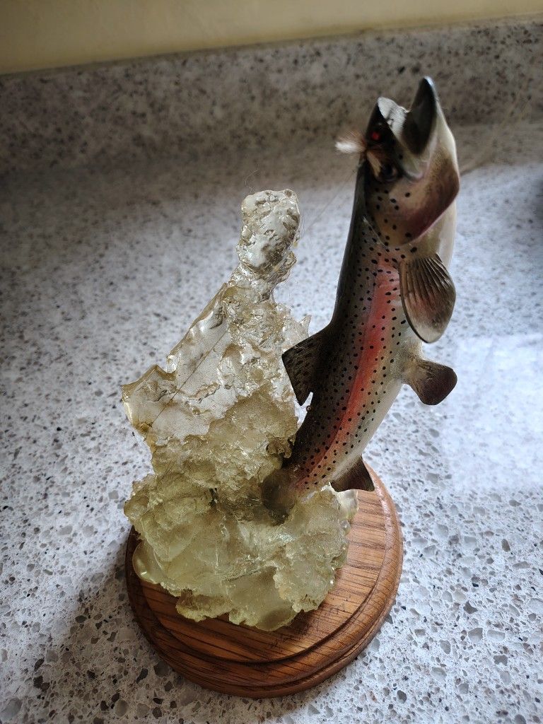 Beautiful Rainbow Trout Fly Fishing Sculpture by Marc De Moss Studios