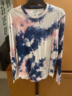 Hollister Men's Long-Sleeve Tie-Dye Crewneck - Navy & Pink
