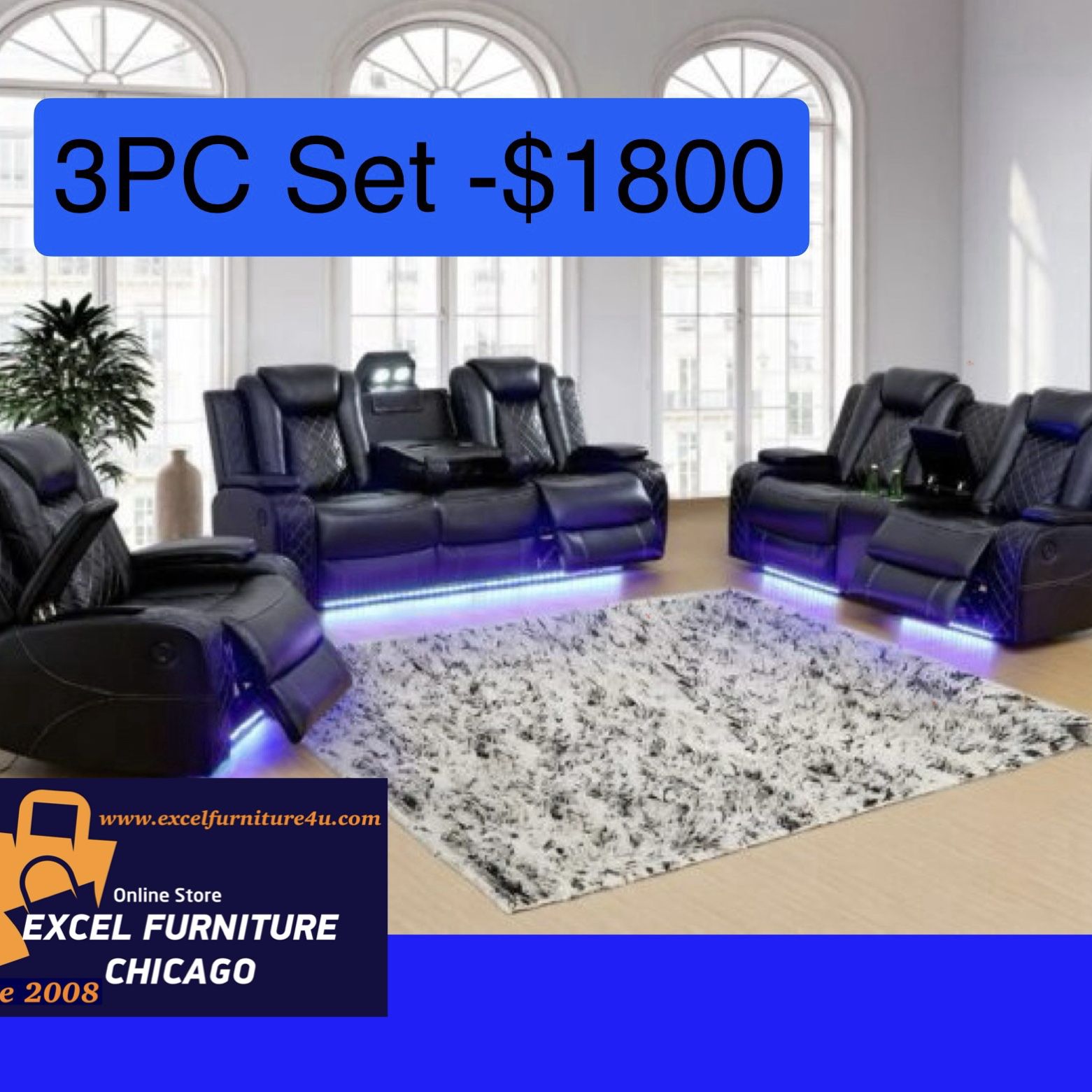 Brand New 3PC Power Reclining Sofa Loveseat Chair Set 