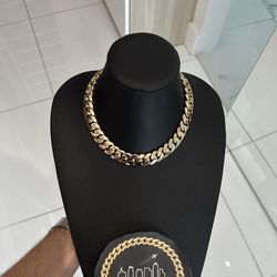 16MM 18”  (288 Grams), 14K Yellow Gold over. 999 Silver, Cuban Link Chain