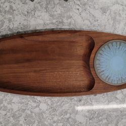MCM Wooden Tray with Sunburst Atomic Ceramic Tile