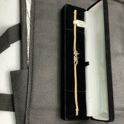 14k Yellow Gold & Sapphire Tennis Bracelet - 5.3dwt (8.24g) - 6 Diamonds