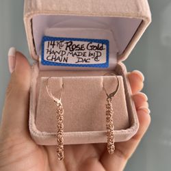 14k Rose Gold Handmade Chain Hanging Earrings!!