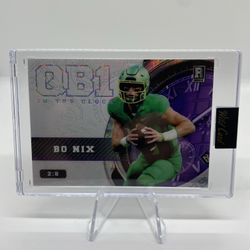 Bo Nix ‘23 Wild Card ‘QB1 On The Clock’ Rookie Purple Wave Parallel 2/8