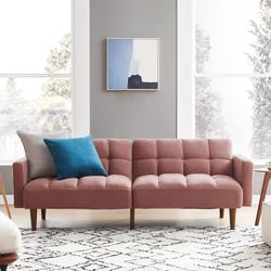 mopio Aaron 76.8" Couch, Small Futon Sofa Bed, Sleeper, Loveseat, Mid Century Modern Futon Couch, Sofa Cama, Couches for Living Room, Bedroom (Old Ros