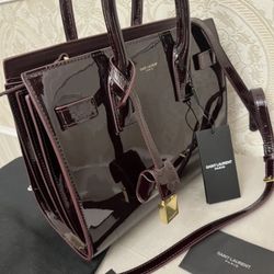 Pre-Owned Saint Laurent Sac de Jour Patent Leather Burgundy Bag – 9/10 Condition