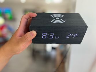 Digital Wood Alarm Clock with Wireless Charging