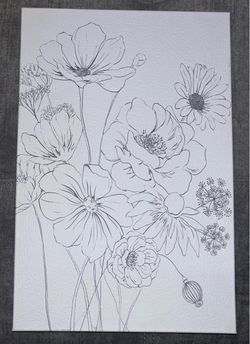 Floral Black and White Stretched Canvas Picture
