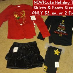 NEW! Cute Girls Size 5T Holiday Tops, Coordinating Skirts & Pants $3 ea. Or 2 for $5.
