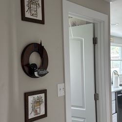 3 Wooden Art Piece And Knit Wall Decor 