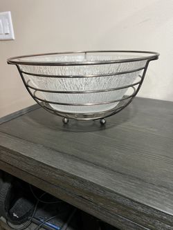 Metal Vase And Class Bowl 