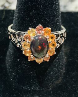 Rare Vintage Natural Royal Black Fire 🔥 Opal Ring !