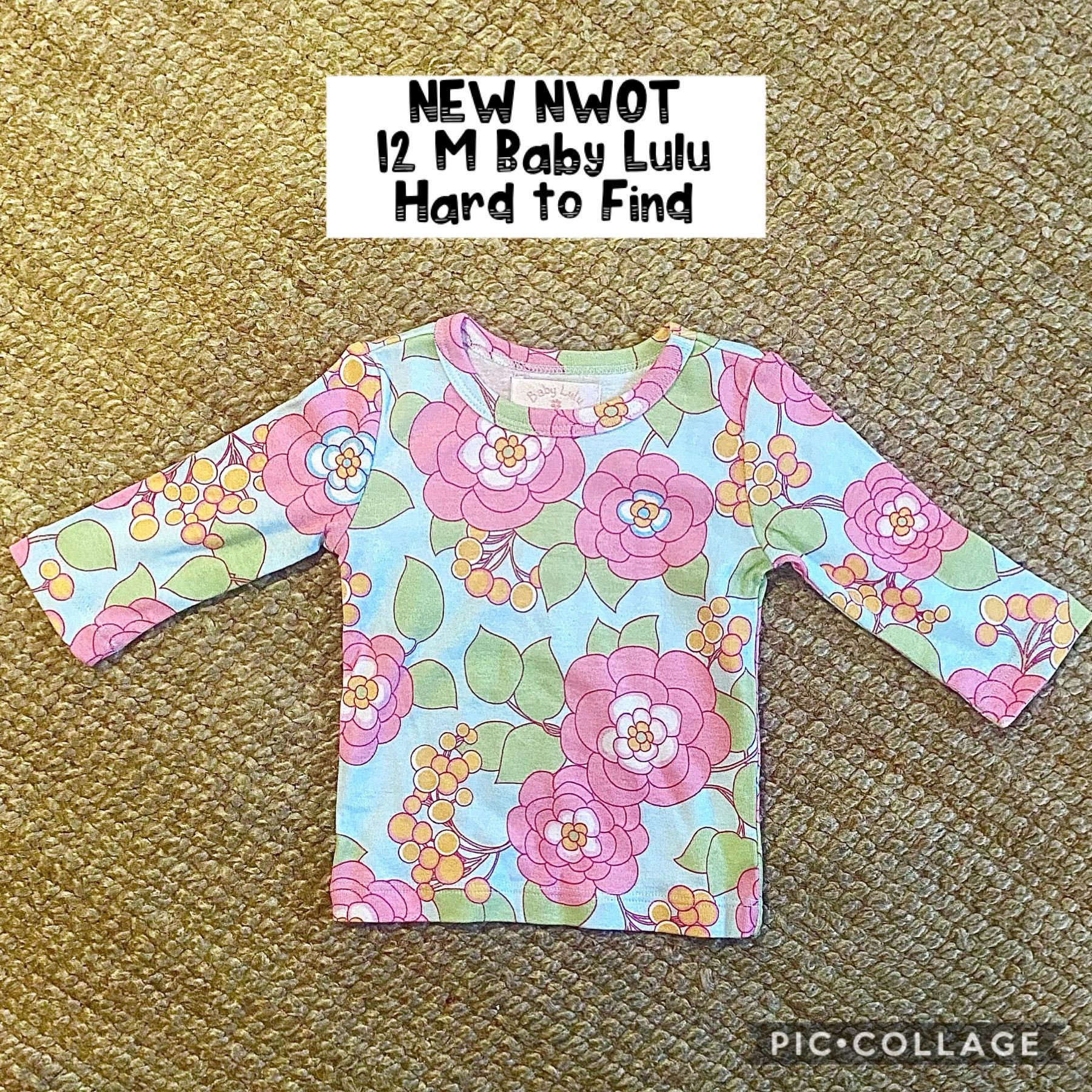 12 M Baby Girl New NWOT baby Lulu top very soft, cotton hard to find designer brand