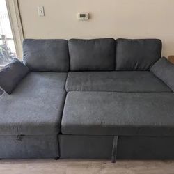 Gray Easton 84” Sleeper Sectional Sofa with Reversible Storage Chaise