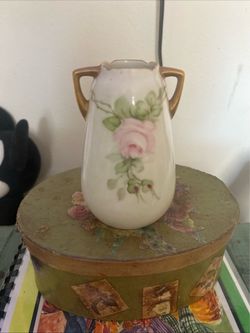 Antique Porcelain Vase with Hand-Painted Roses