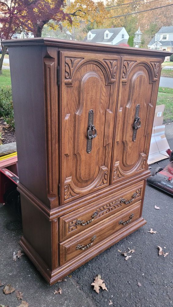 Decorated Solid Oak Armoire
