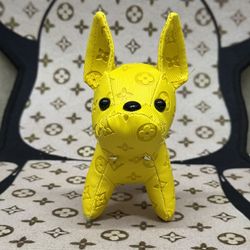 ✨ Sunny & Stylish: Yellow Louis Vuitton Dog Plush Key Chain ✨