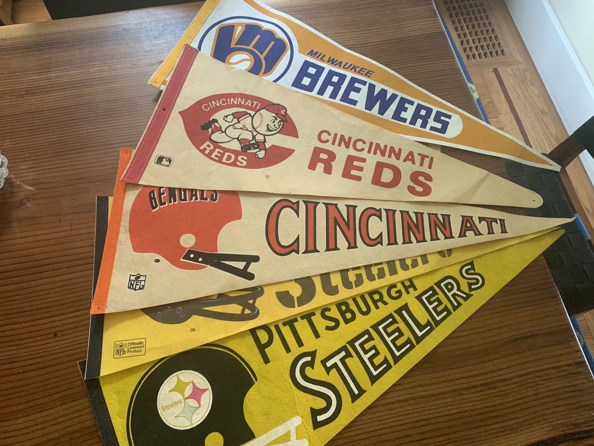 Set of Five Vintage Sports Pennants