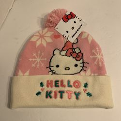 NEW, HELLO KITTY PINK Pom Pom Beanie Hat One Size Adult Youth New