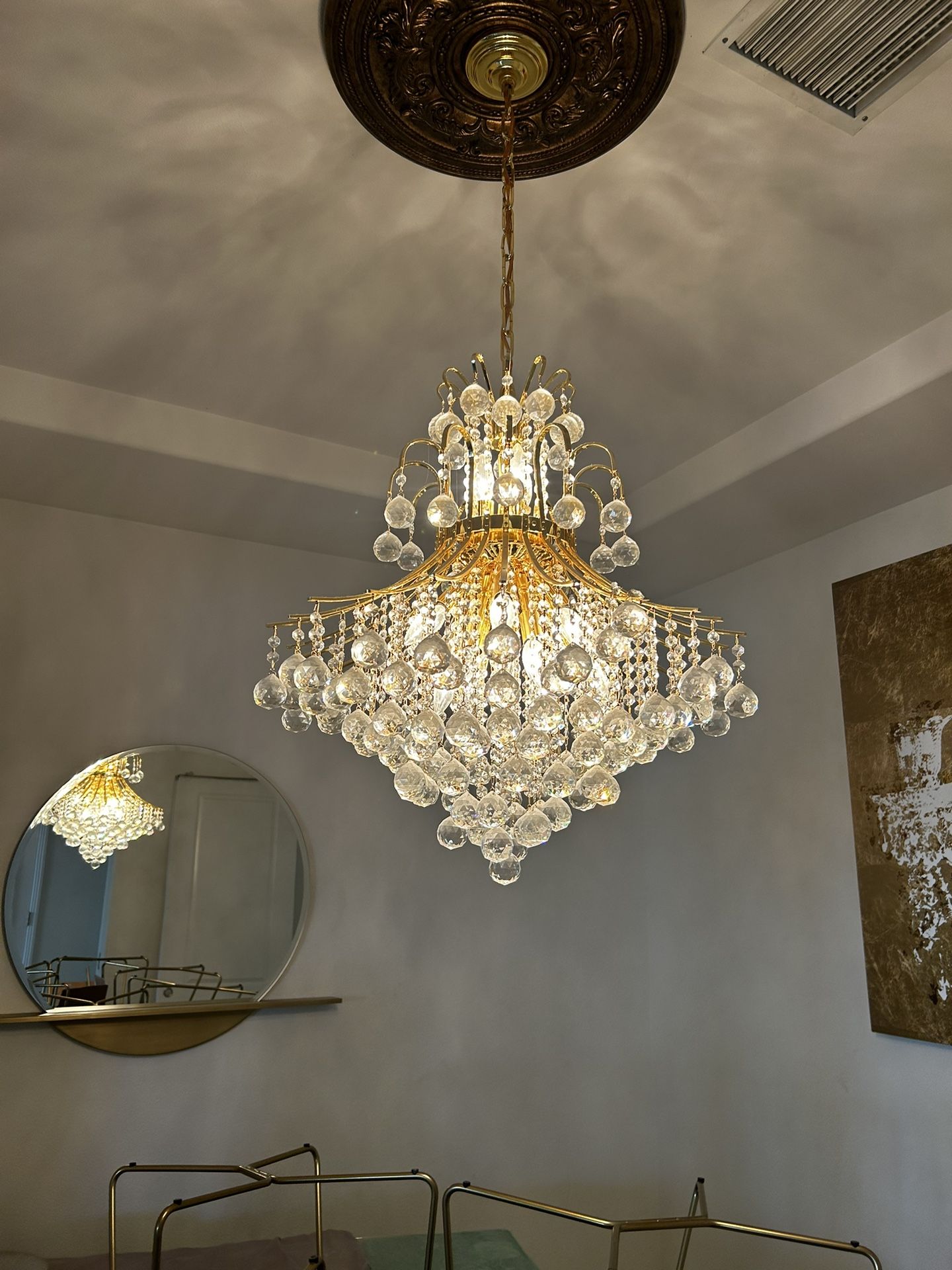Elegant Lighting 8003D25G/RC Toureg 15 Light Dining Chandelier in Gold with Royal Cut Clear Crystal