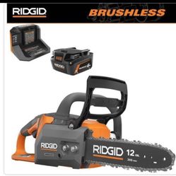 RIDGID 18V Brushless 12 in. Electric Battery Chainsaw with 6.0 Ah MAX Output Battery and Charger
