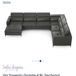 Sofía Vergara Gray Leather Sectional + Storage Coffee Table