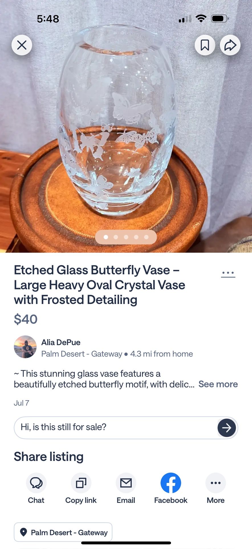 Crystal Butterfly Vase