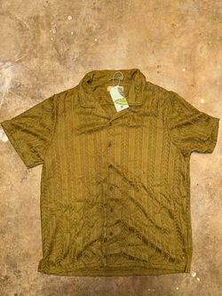 Olive Green Knit Button-Up Short Sleeve Shirt
