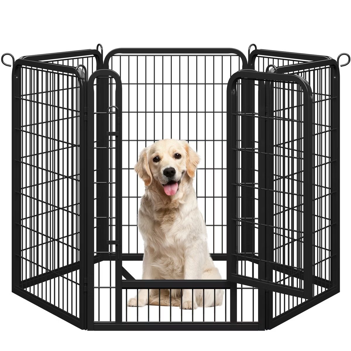6 Panels Dog Playpen Panels Metal Dog Cat Exercise Barrier, Black