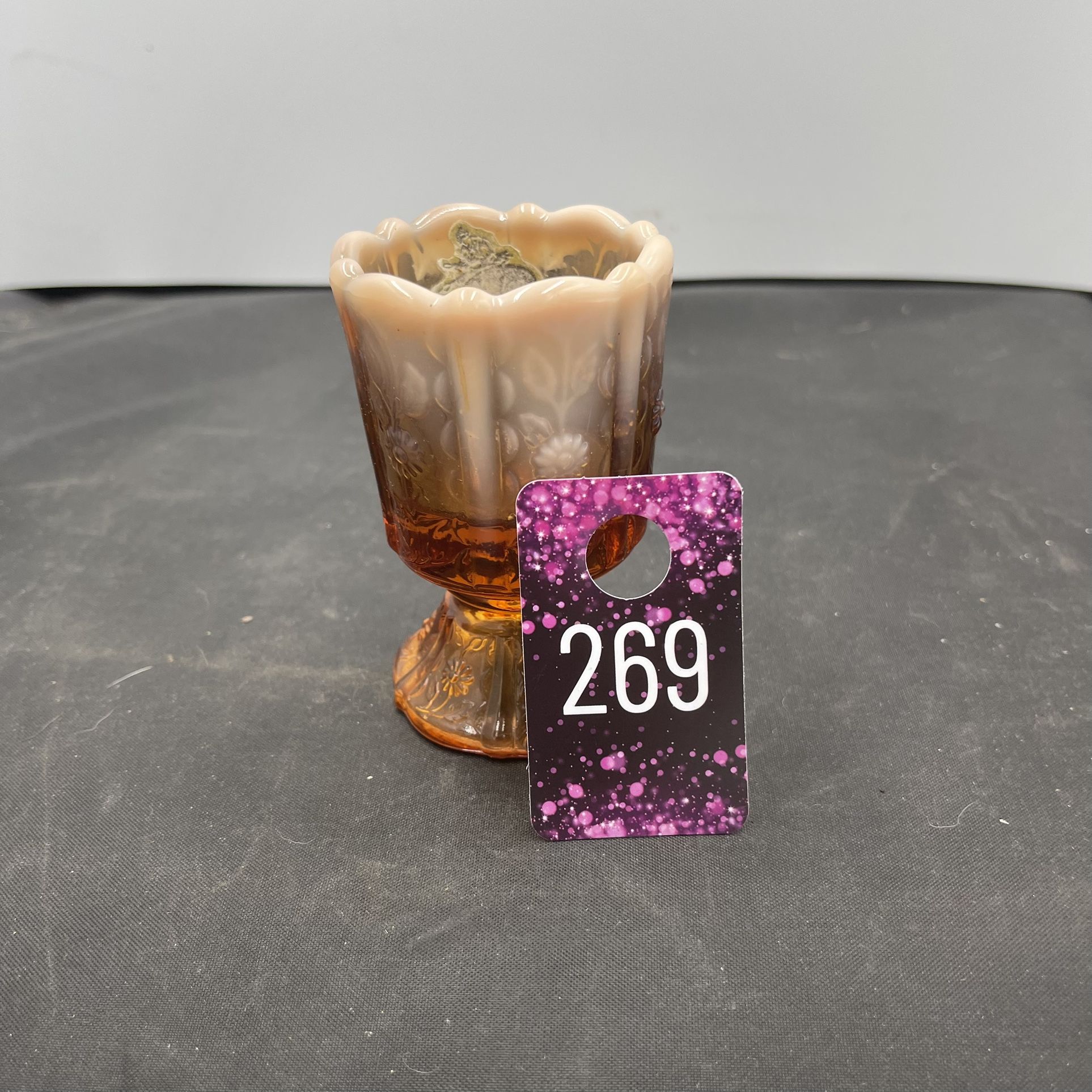VNTG Fenton Amber Opalescent Toothpick Holder