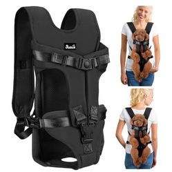 Lukovee Dog Backpack Carrier, Legs Out Easy-fit Dog Front Carrier for Small Medium Dogs, Adjustable Hands Free Dog Chest Carrier for Hiking Cycling (B