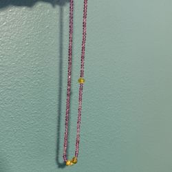 [Price Lowered] Amethyst Beaded Necklace with Green Gemstone Accents