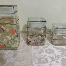 French hand painted glass canister set