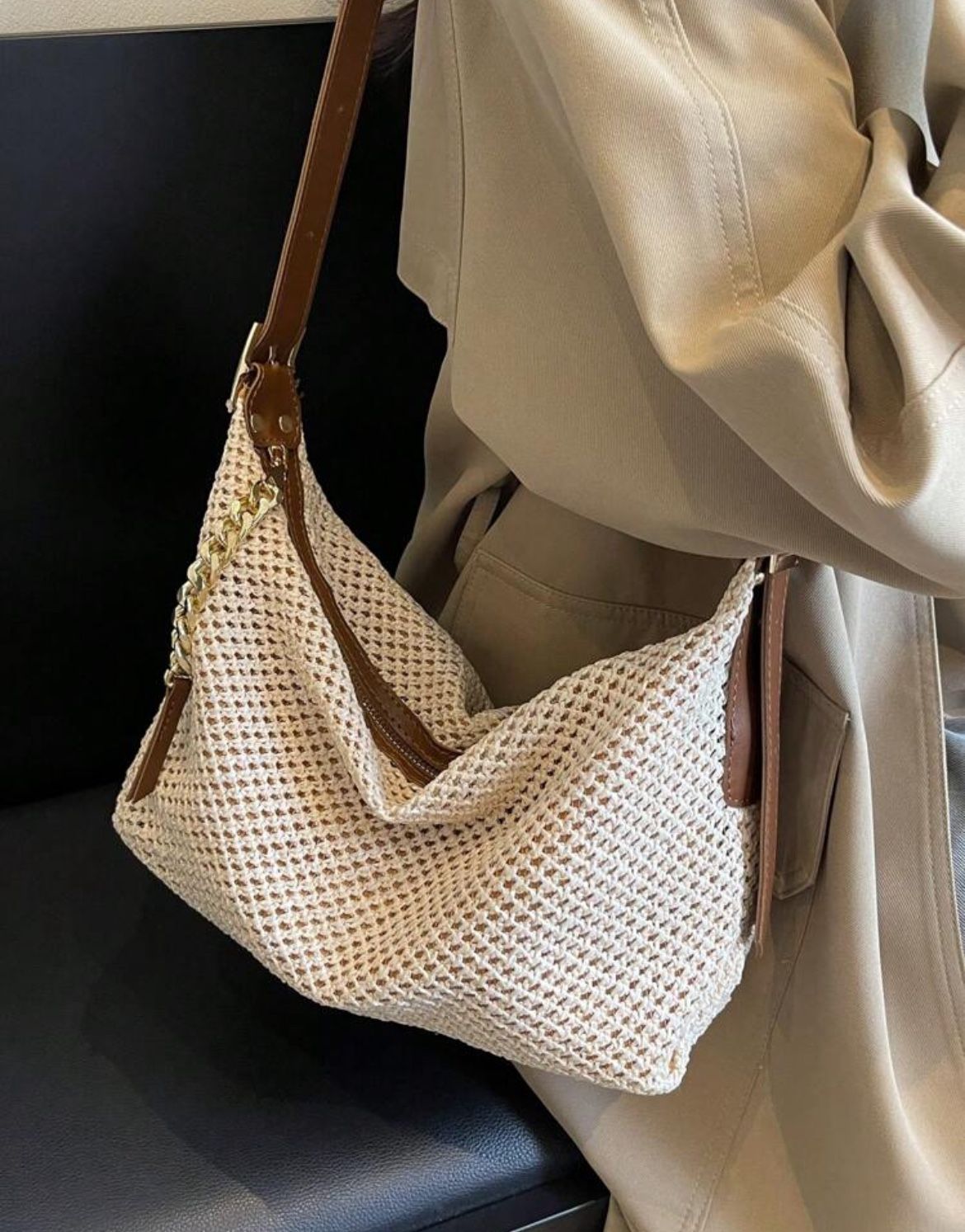 Straw Women Shoulder Bag Beige 