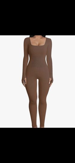 brown ribbed seamless fit jumpsuit