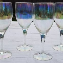 Vintage, Retro 1960s Iridescent, Rainbow Wine Glasses / Goblets / Bar Cart / Wedding Shower Toasting