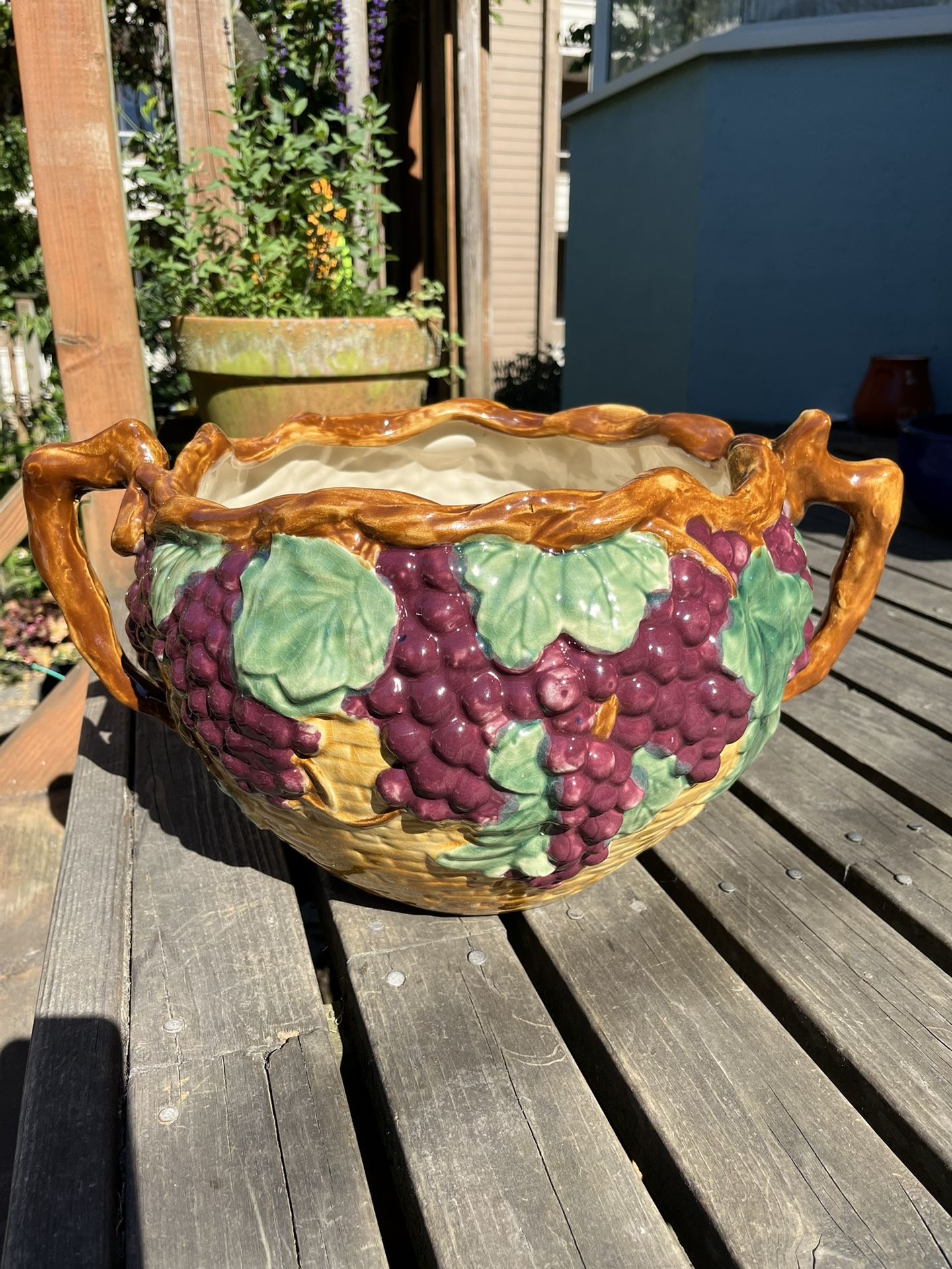 Large Vintage  Majolica Cachepot /  Planter