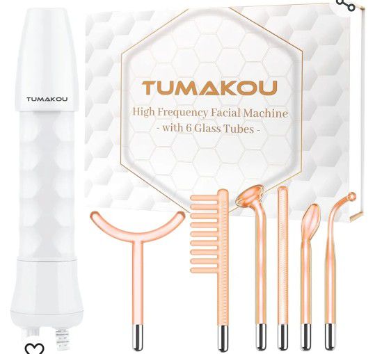 TUMAKOU High Frequency Facial Wand - Orange High Frequency Facial Device Machines for Skin Face Hair - High Frequency Wand with 6 Different Glass Tube