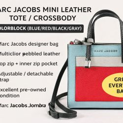 Marc Jacobs Mini Leather Tote Crossbody Colorblock Blue Red Black Bag 
