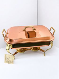 Vtg Solid Copperware Copper Chafing Dish Food Warmer India