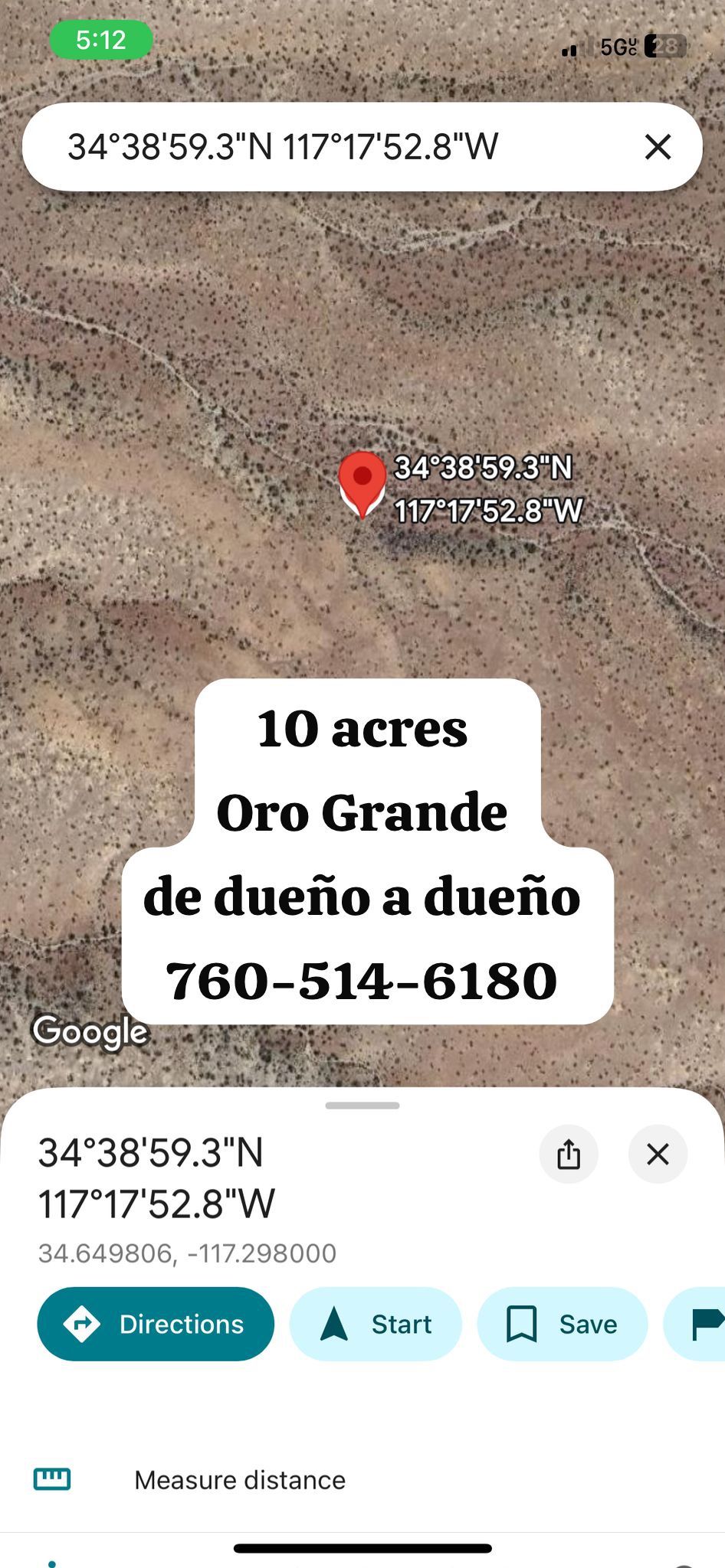 10 Acres En Oro Grande De Venta Dueño A Dueño 