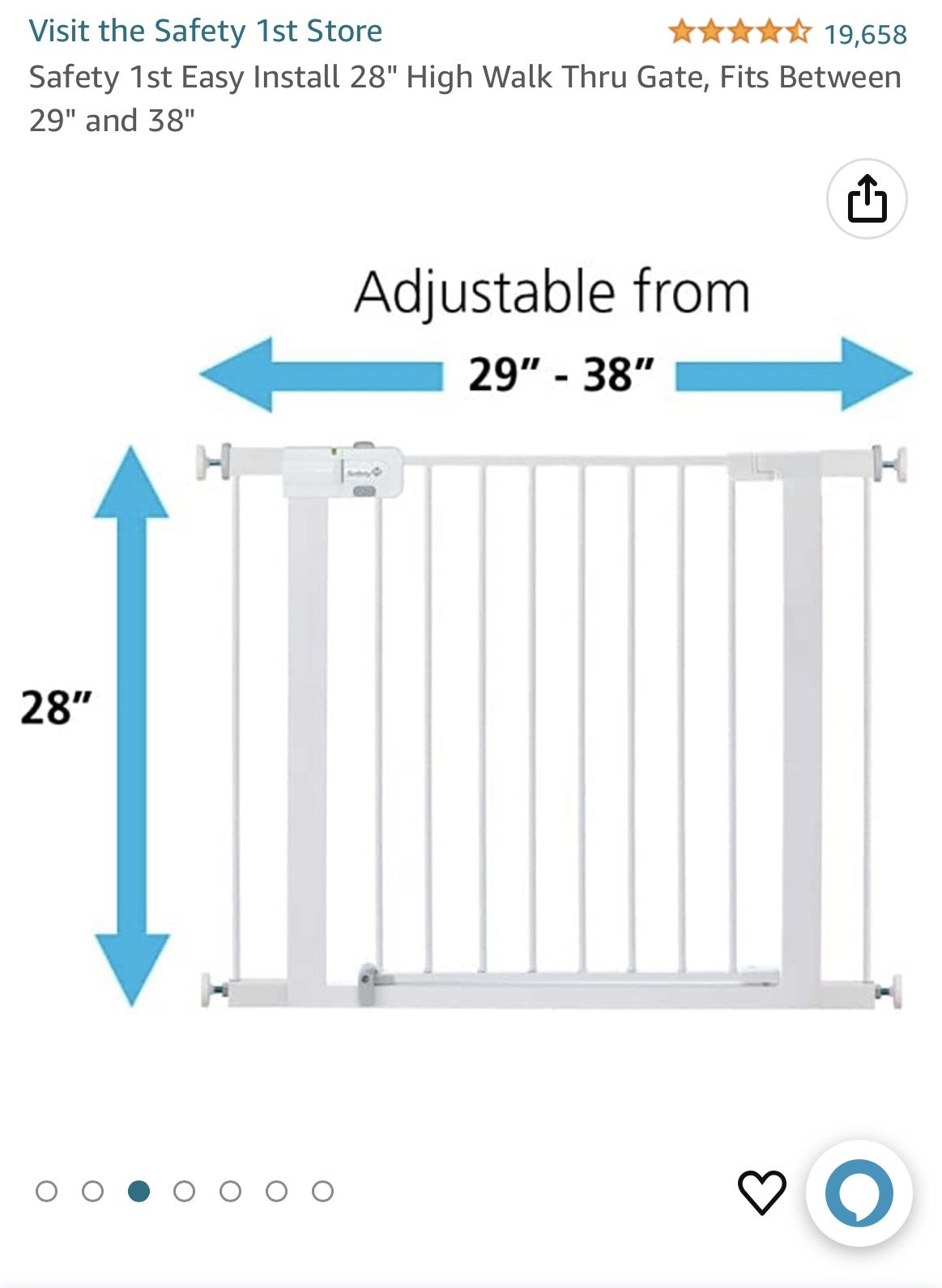 Safety 1st Easy Install 28 High Walk Thru Gate, Fits Between 29